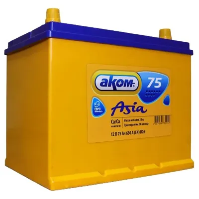 Аккумулятор АКОМ Asia 75 Ач 630 А (EN), прямая полярность, BCI-35