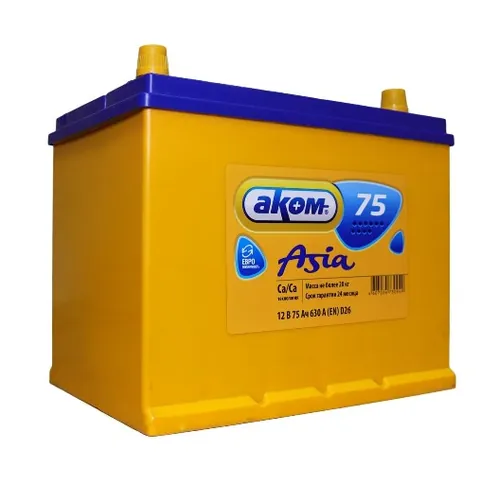 Аккумулятор АКОМ Asia 75 Ач 630 А (EN), прямая полярность, BCI-35