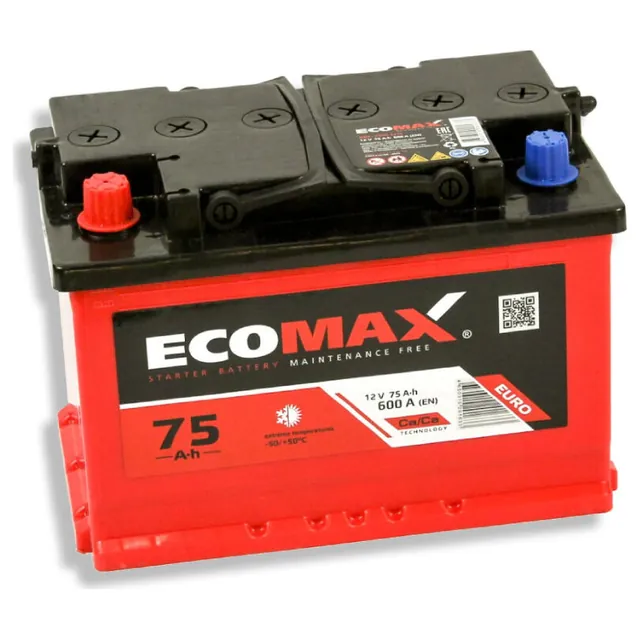 Аккумулятор EcoMAX 75 Ач 600 А (EN), прямая полярность, LN3