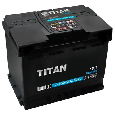 Аккумулятор TITAN Classic 60 Ач 510 А (EN), прямая полярность, LN2