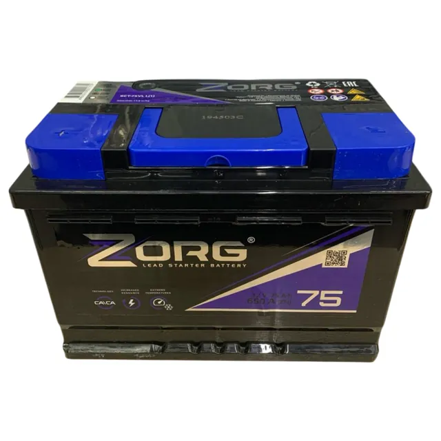 Аккумулятор ZORG 75 Ач 650 А (EN), обратная полярность, LN3