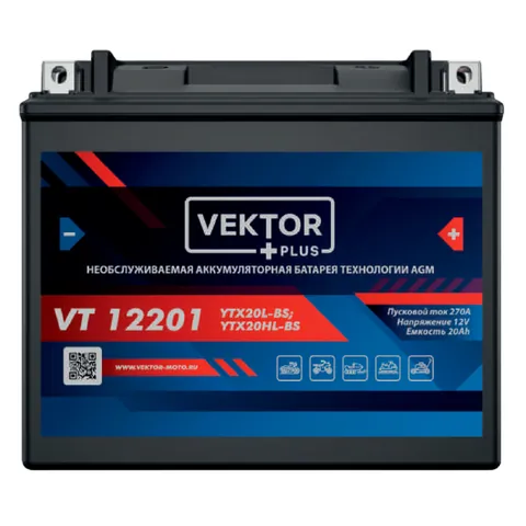 Аккумулятор VEKTOR PLUS 20 Ач 350 А, обратная полярность, YTX24HL