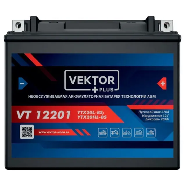 Аккумулятор VEKTOR YTX20L-BS 20 Ач 270 А, обратная полярность